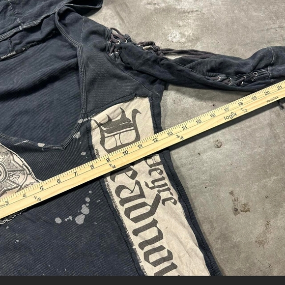 Salvage Vintage Y2K Black Hooded Dress With INSANE GRAPHICS!! M - Picture 7 of 7